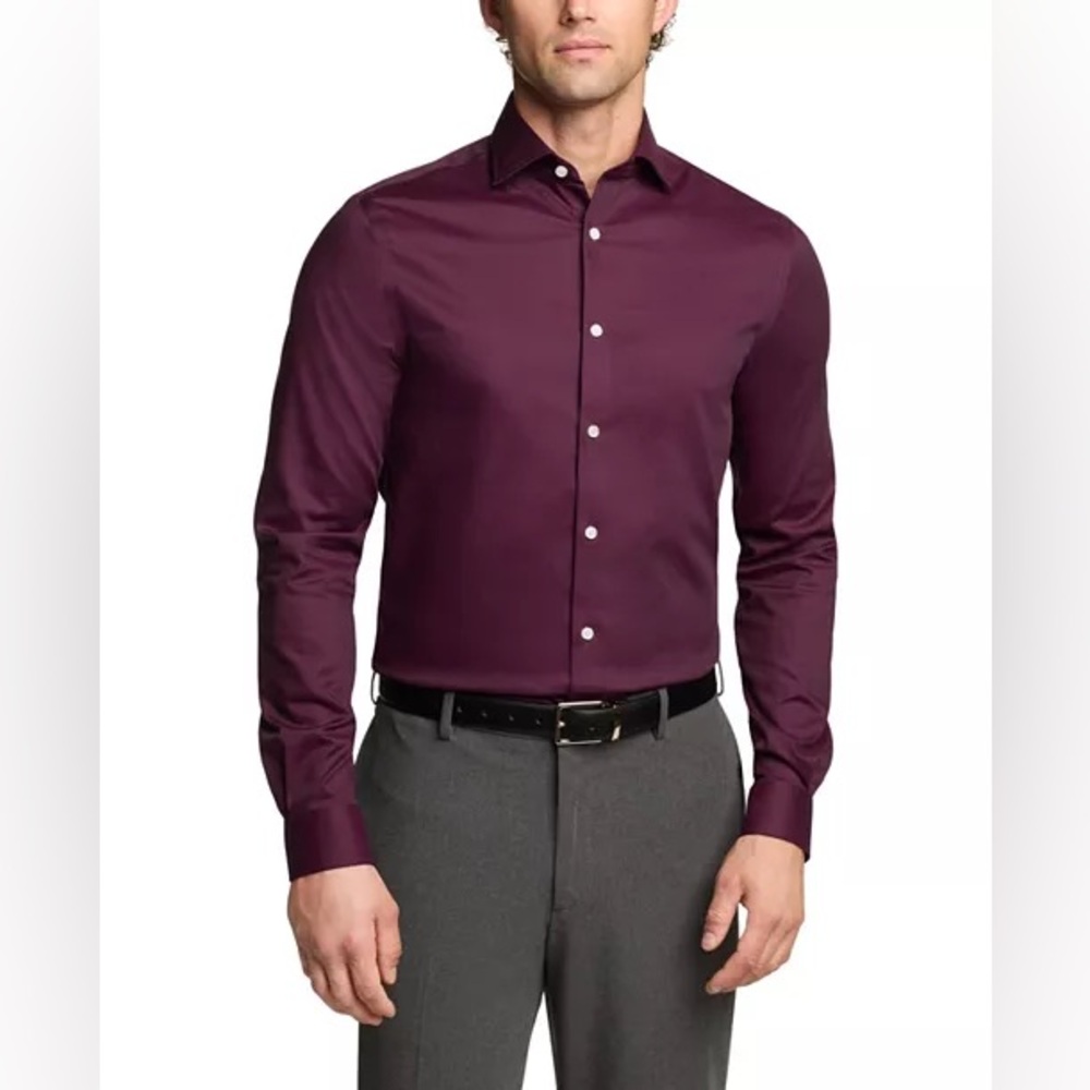 NWT Michael Kors Men  Regular Fit Airsoft Stretch Solid Dress Shirt Purple 16